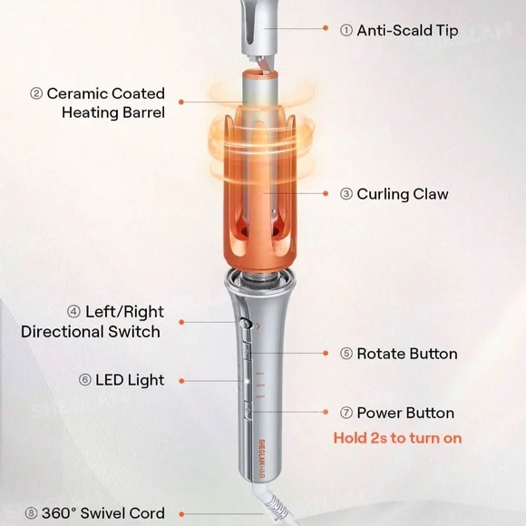 She Glam Hair Automatic Curling Iron in Silver and Orange Barrel - Picture 5 of 5